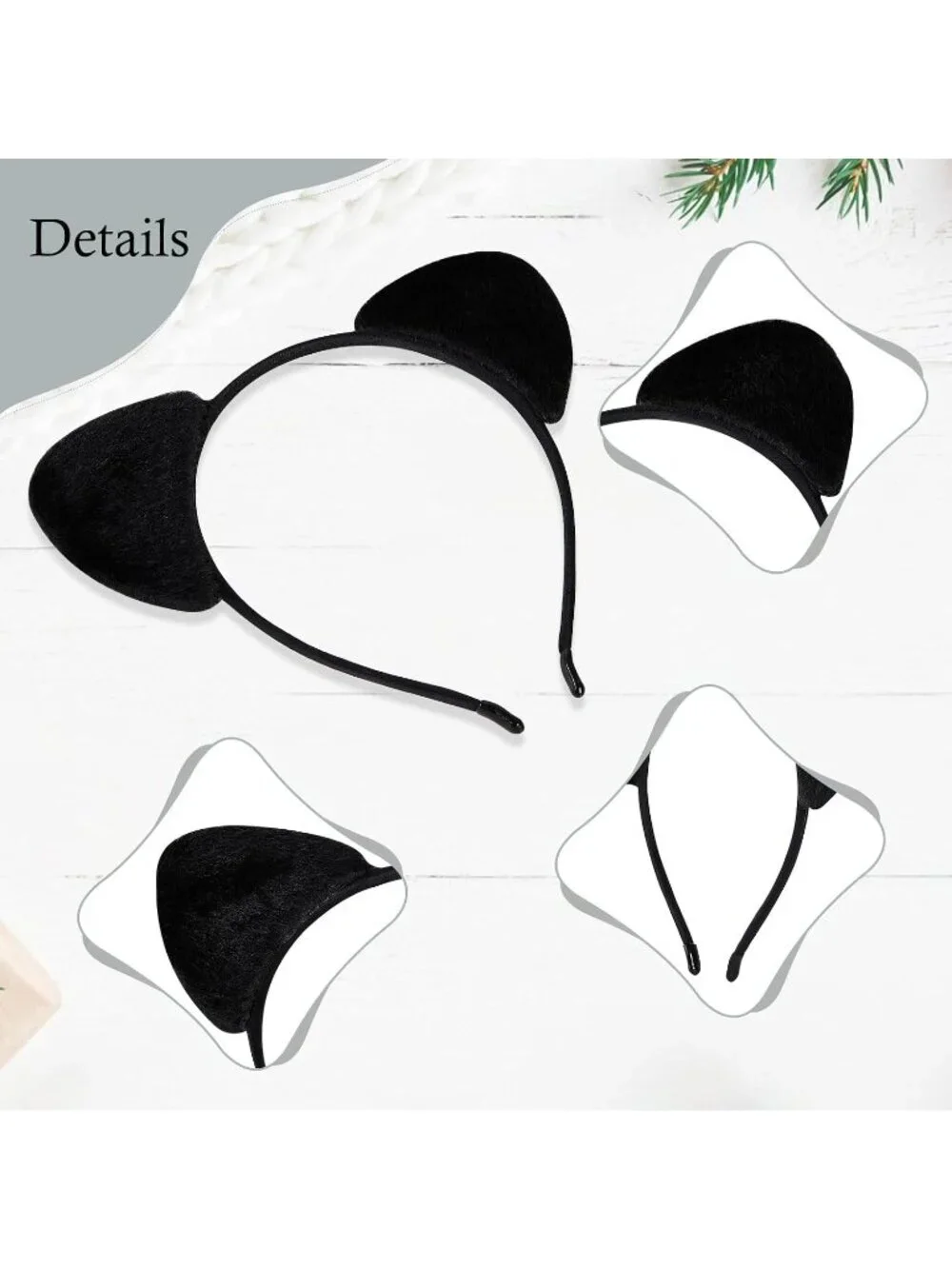 Women black Cat Sequin Handmade Mickey Mouse Headband 2 Pieces